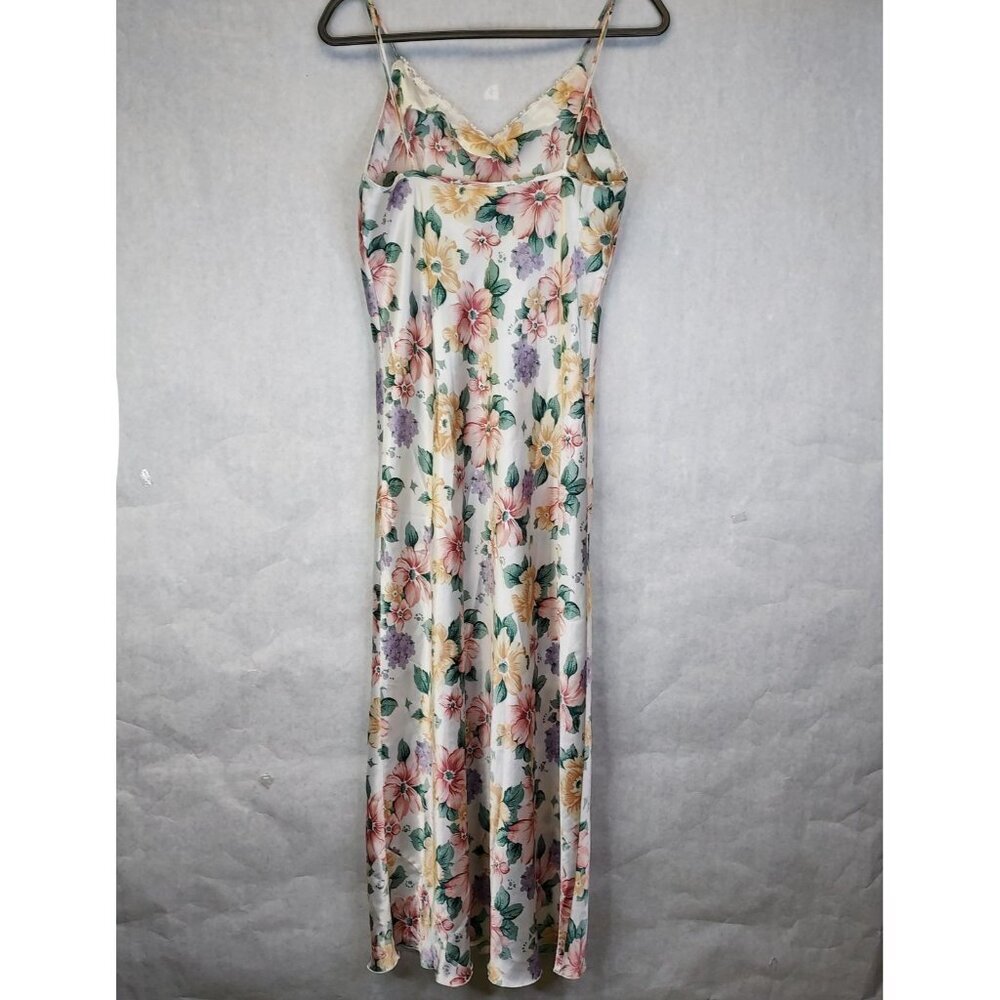 Silk & Satin Maxi Gown Women's L Lace Trim Nightgown Slip Dress Floral Coquette - Picture 8 of 16